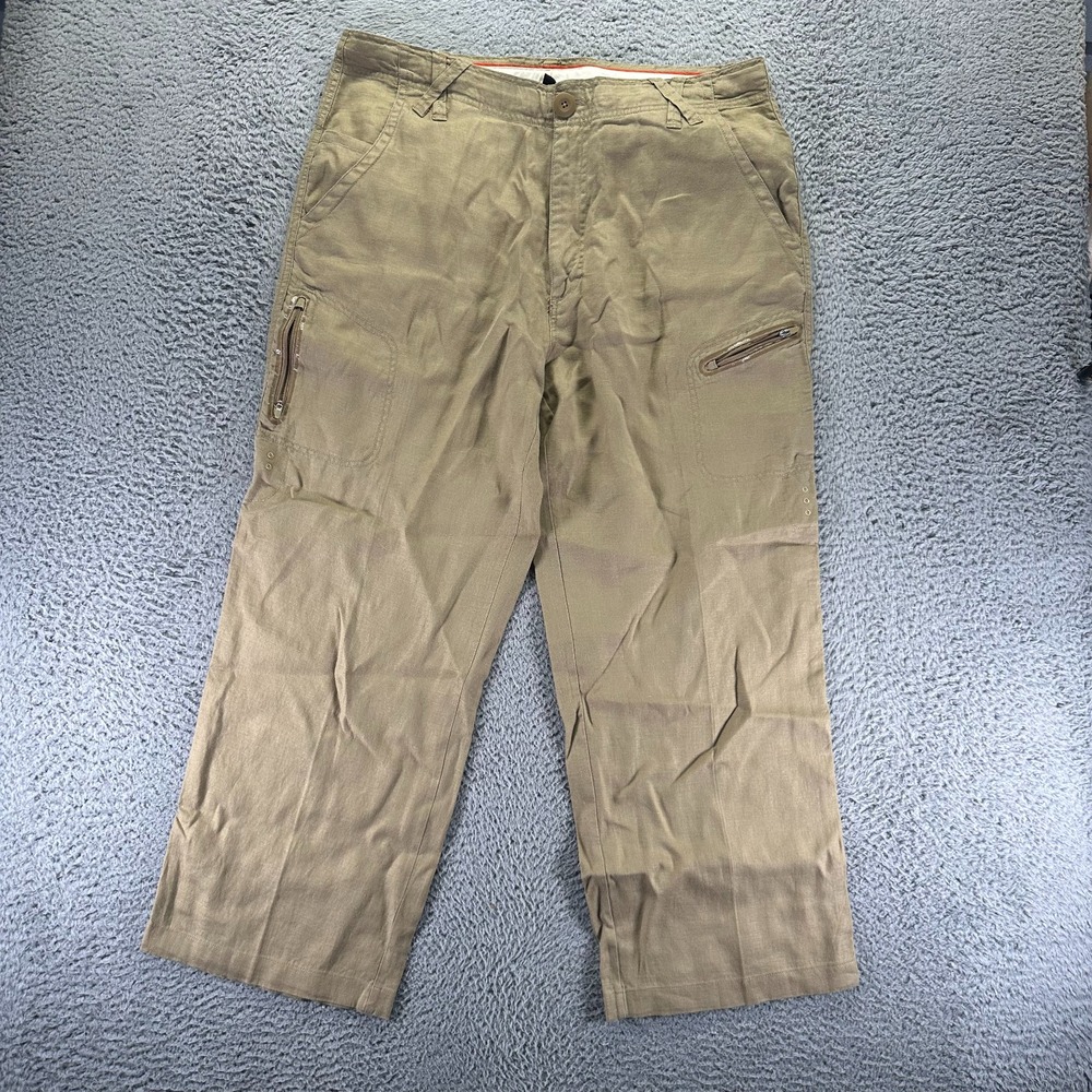 Vintage Air Jordan Pant Mens 36x29 Brown Linen Cargo Straight Workwear Baggy
